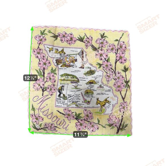 Vintage Missouri State Souvenir Handkerchief Illustrated Map Pink Dogwood Floral - Picture 6 of 6